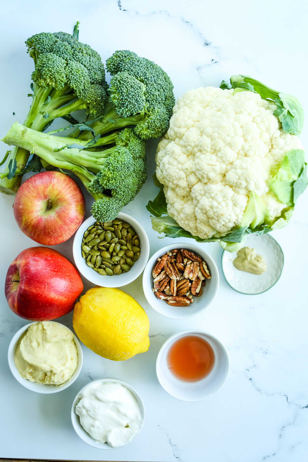 Recipe ingredients for broccoli cauliflower salad