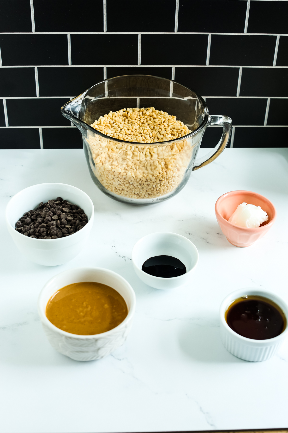 recipe ingredients in bowls and measuring cups