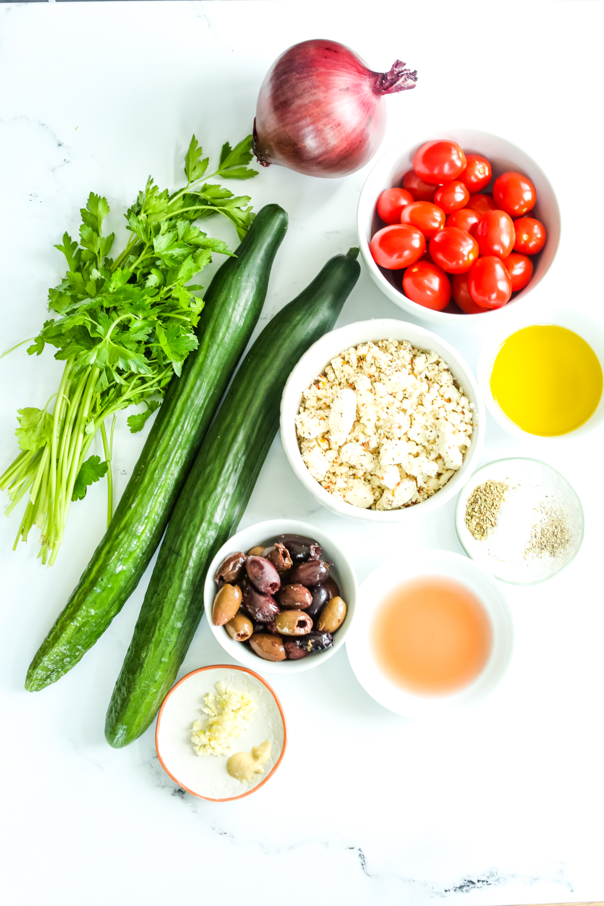 ingredients for Greek Cucumber Salad