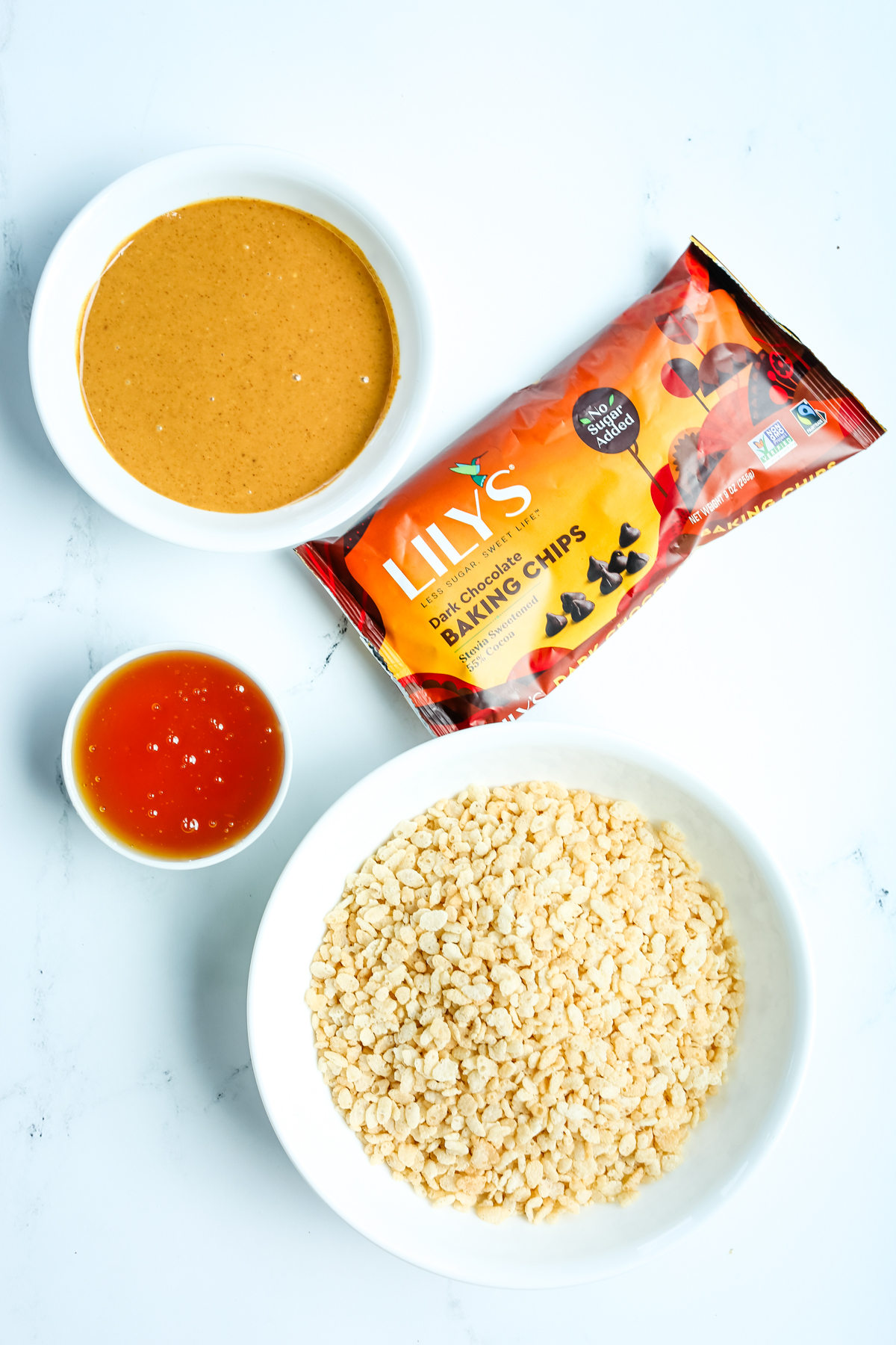recipe ingredients for peanut butter balls with Rice Krispies