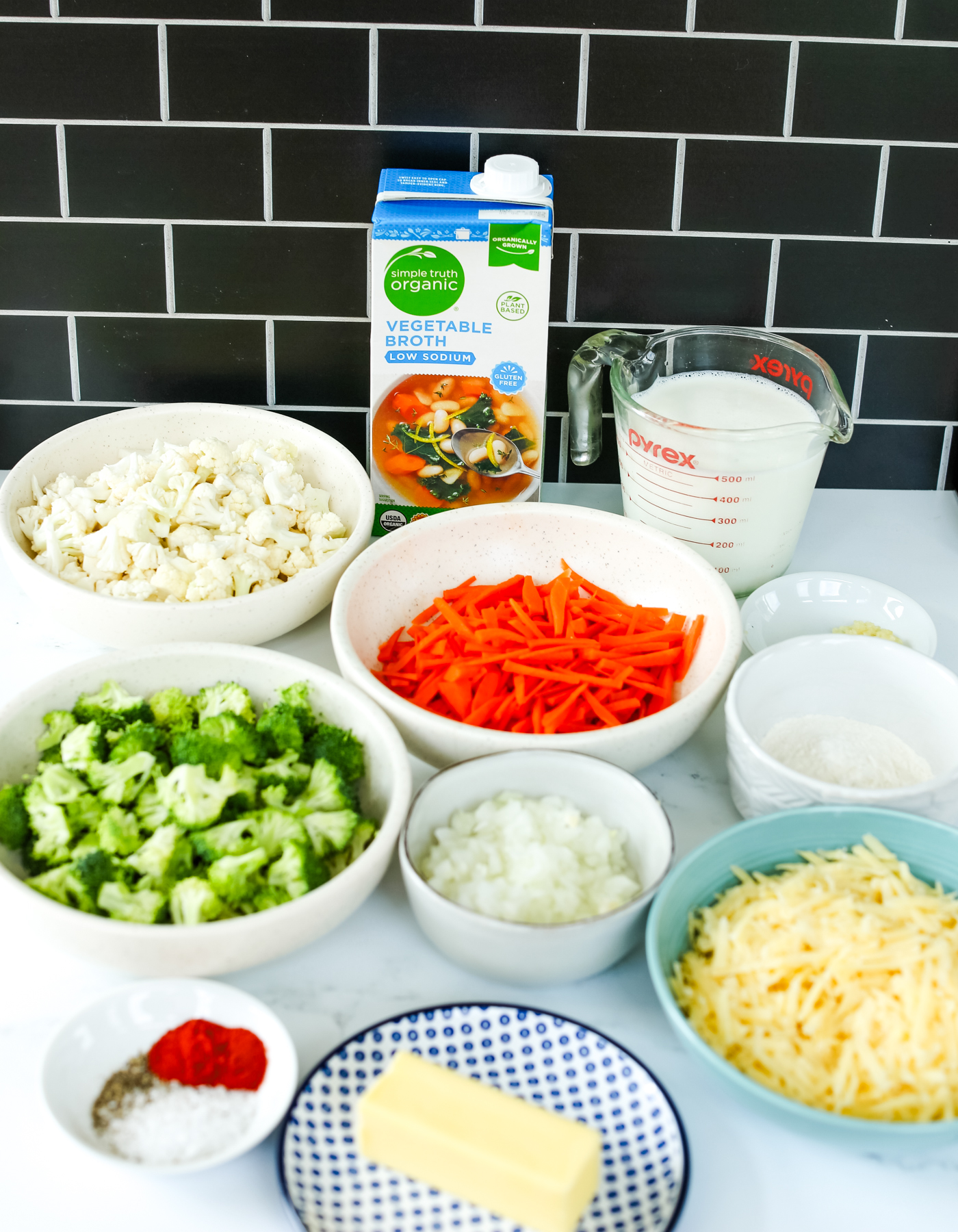ingredients for broccoli and cauliflower soup