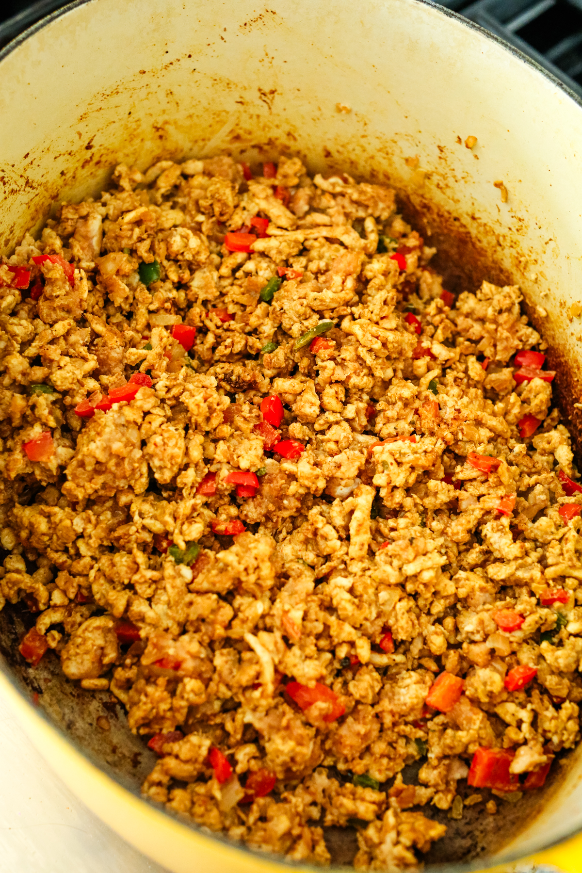 a Dutch over with ground turkey and vegetables 