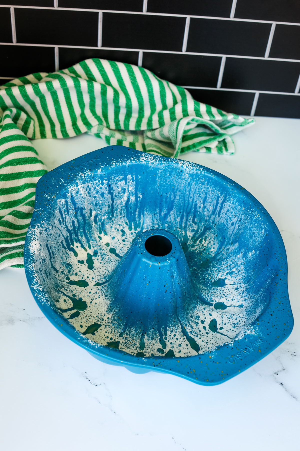 a blue bundt cake pan