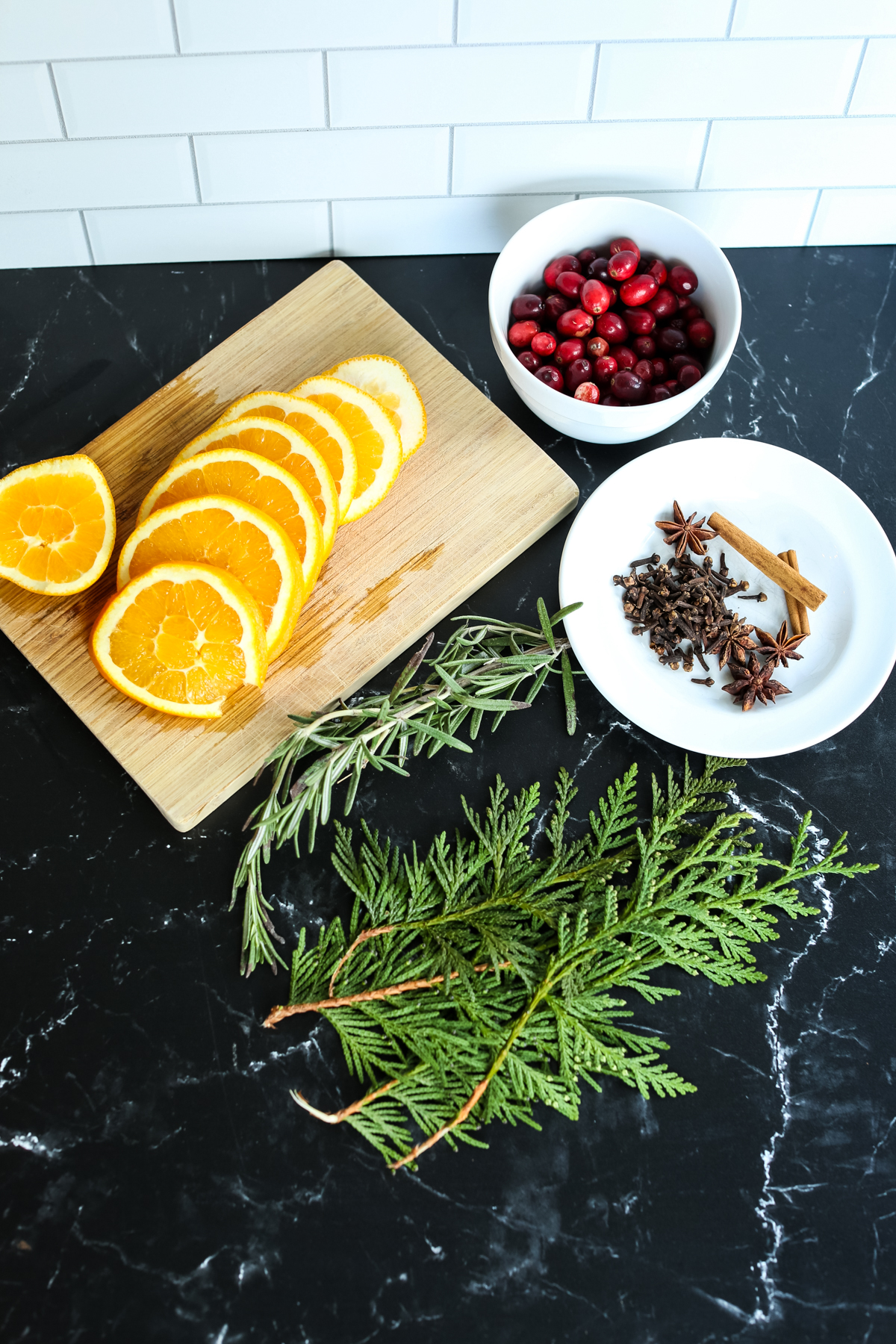 Christmas simmer pot ingredients overhead shot