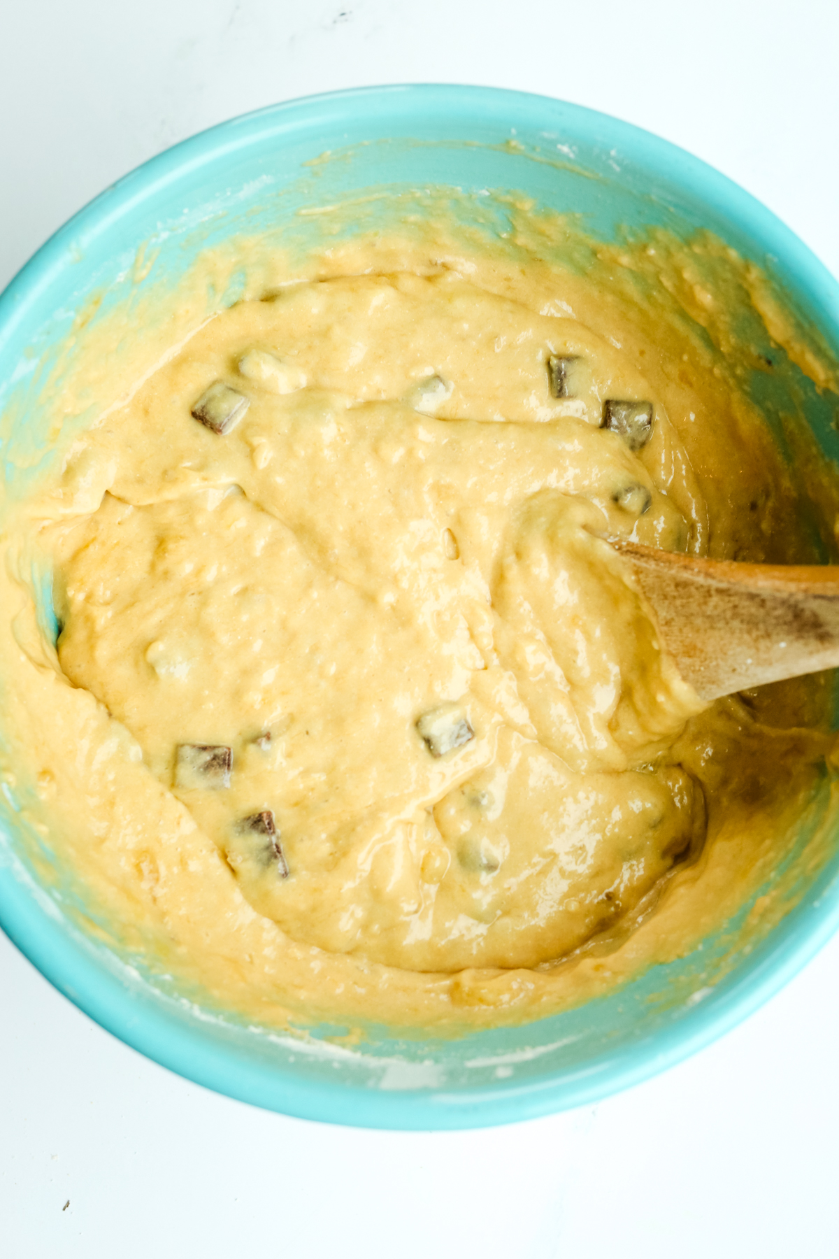 banana mixture with chocolate chips stirred in