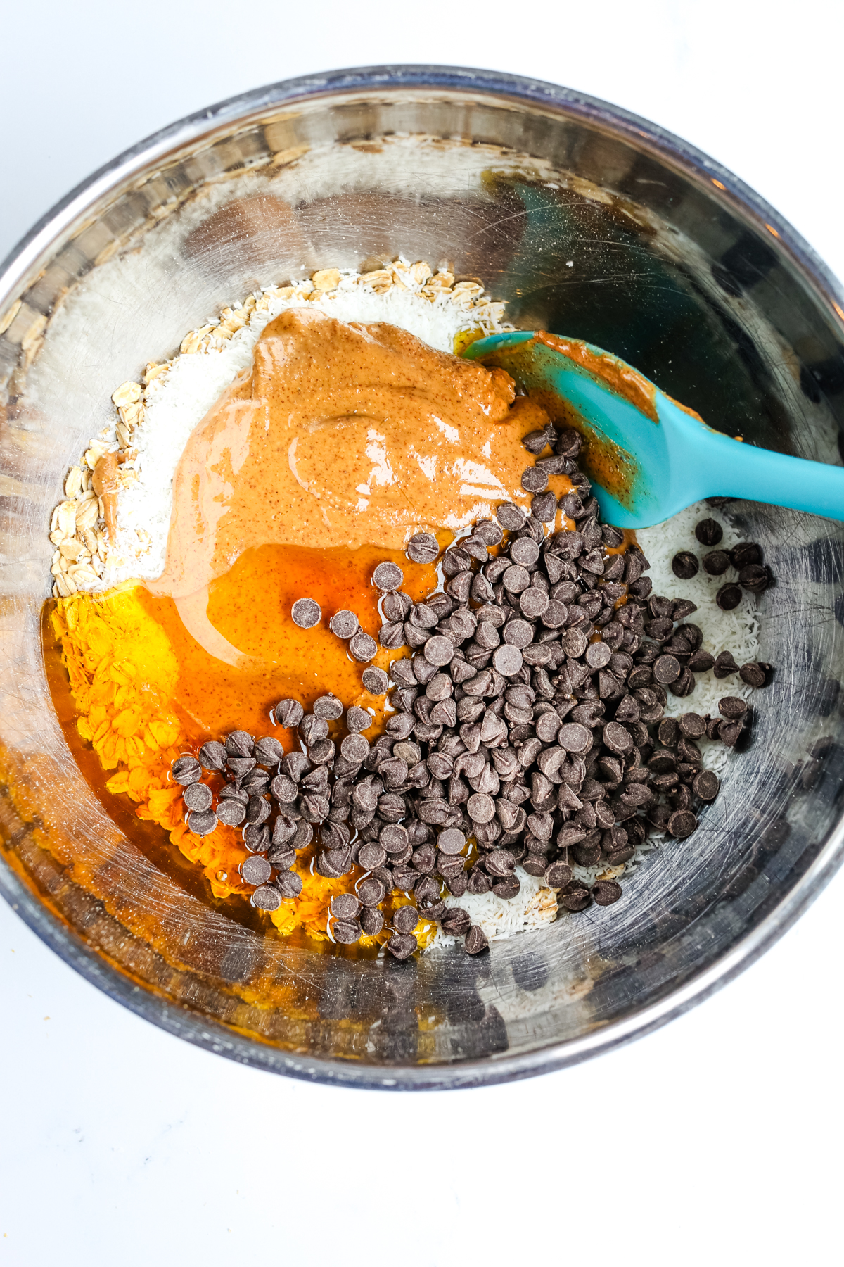 ingredients in a bowl before being stirred