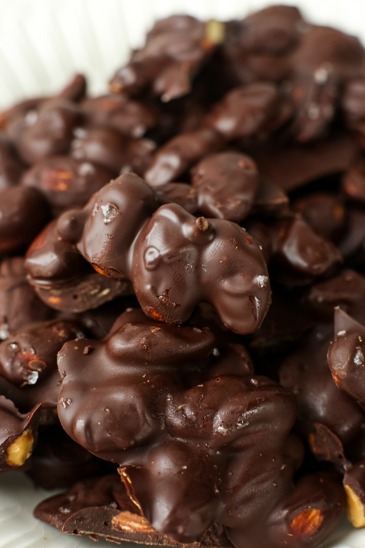 a close up shot of almond chocolate clusters