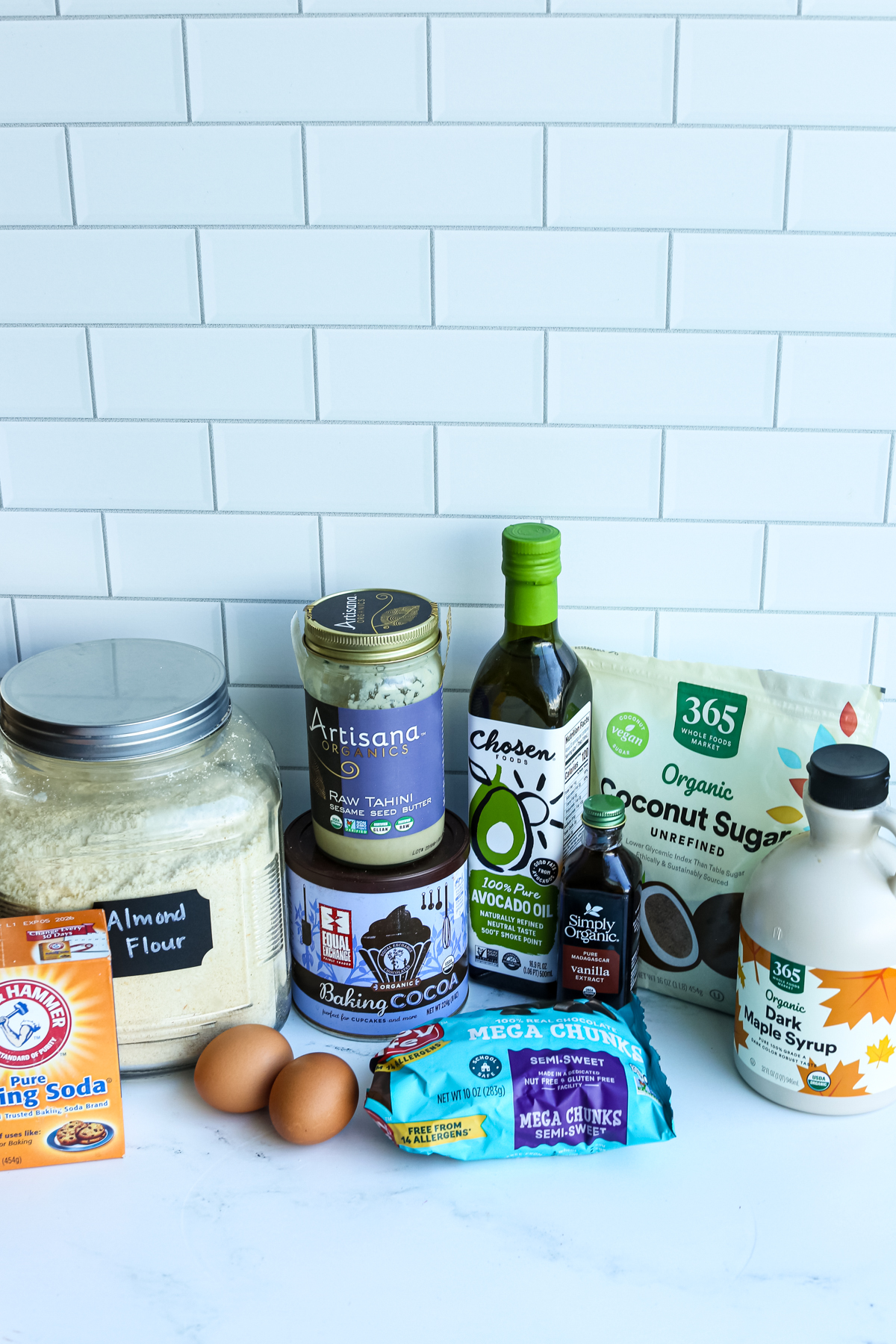 ingredients for chocolate tahini brownies