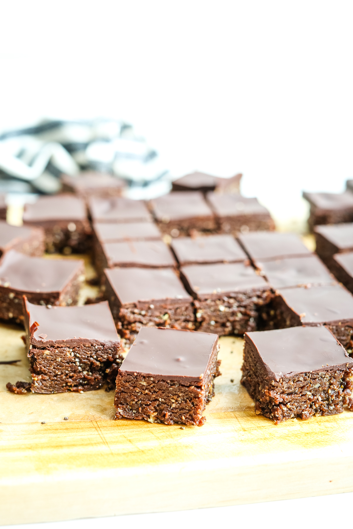 square chocolate bars on a cutting board