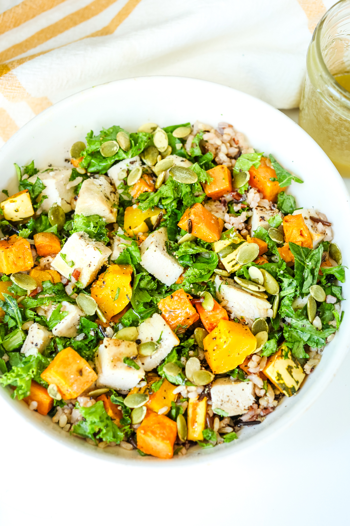 fall harvest bowl with dressing and napkin 