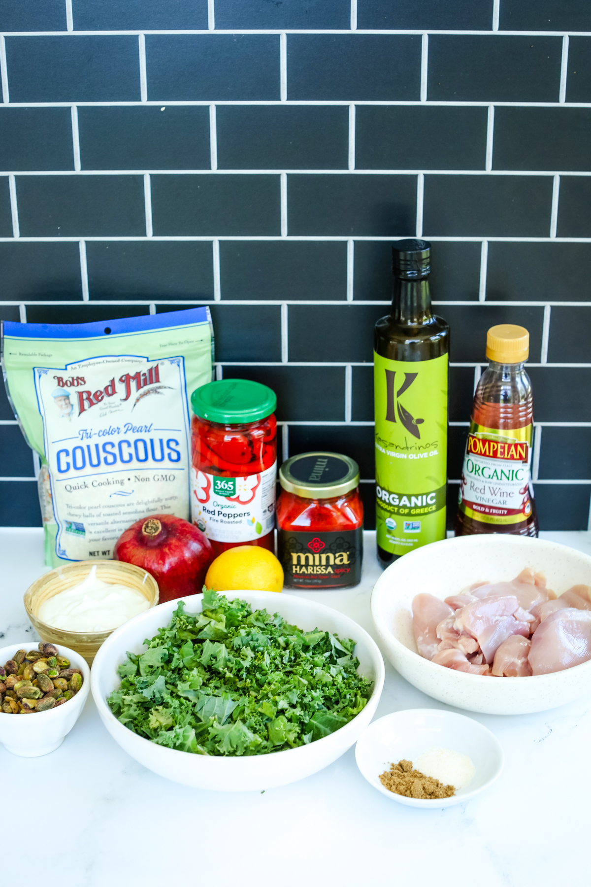 ingredients for harissa chicken bowl