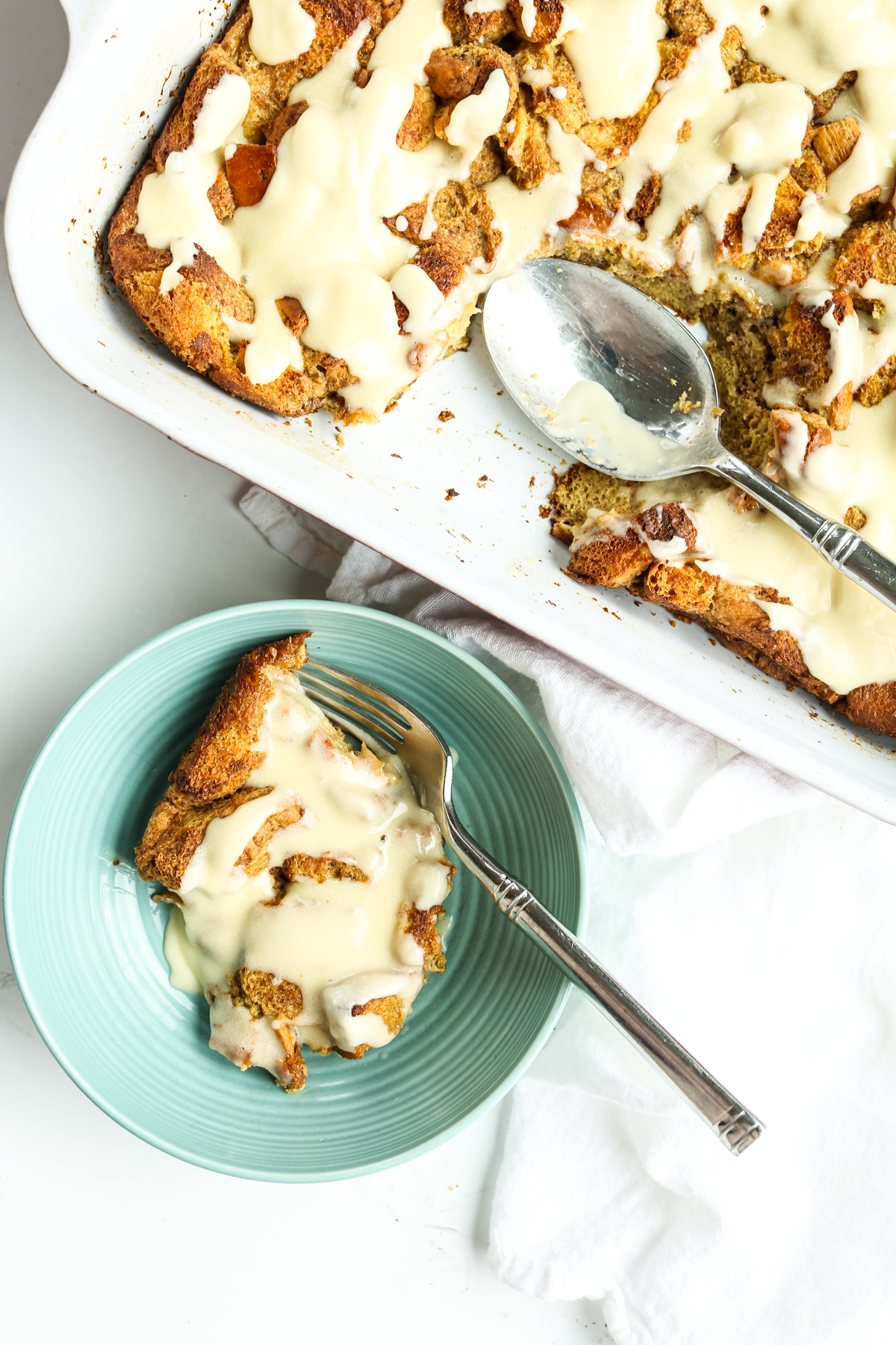 A pan of Brioche French Toast Casserole