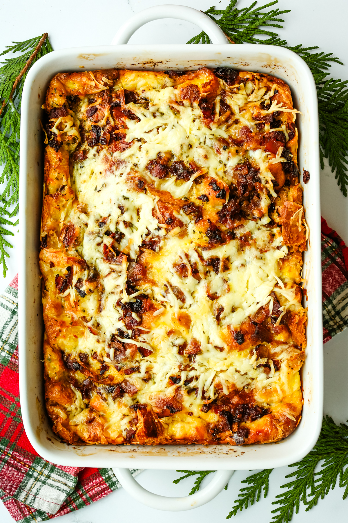 an overhead shot of the Christmas breakfast casserole