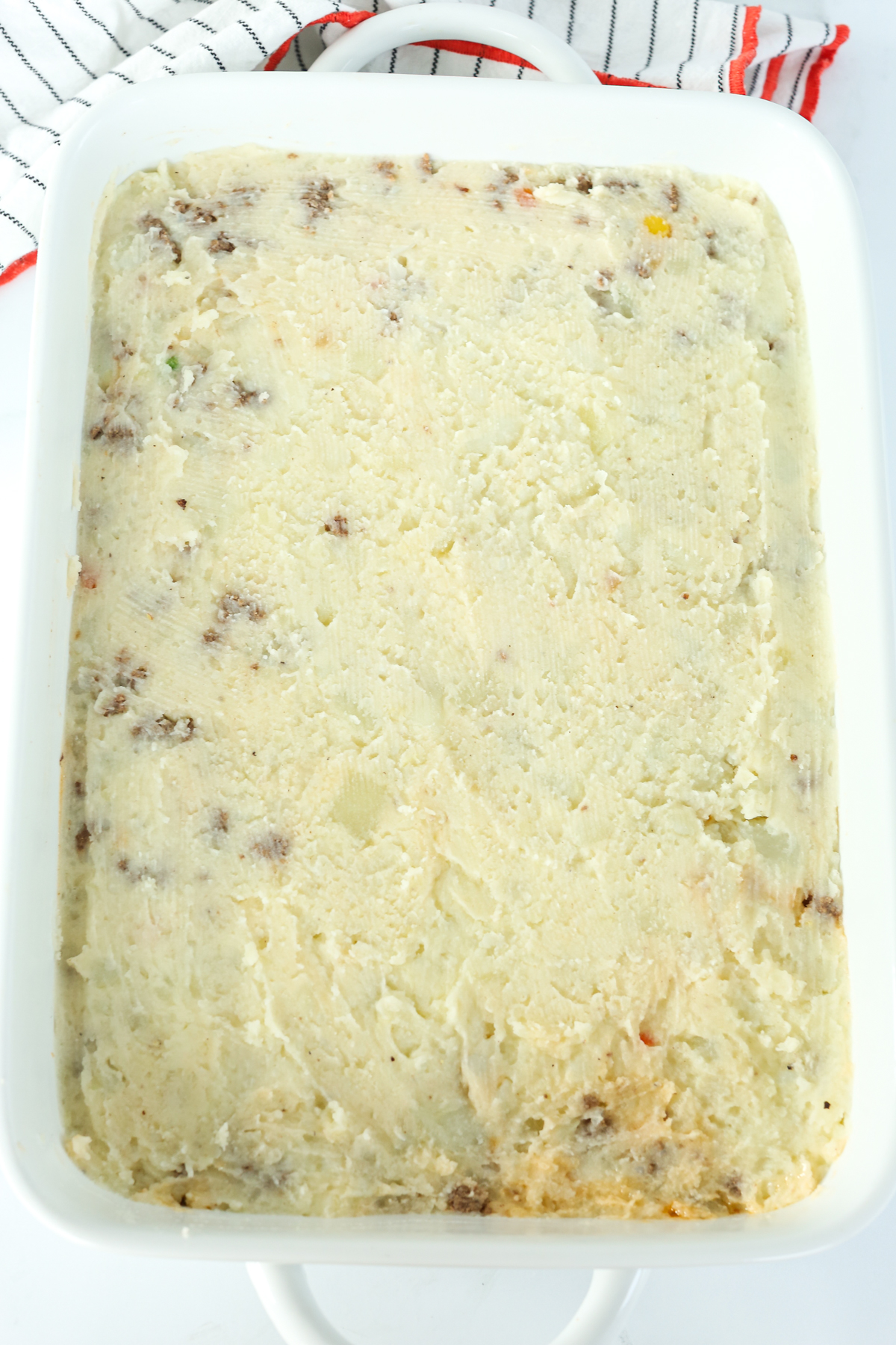 mashed potatoes covering the filling