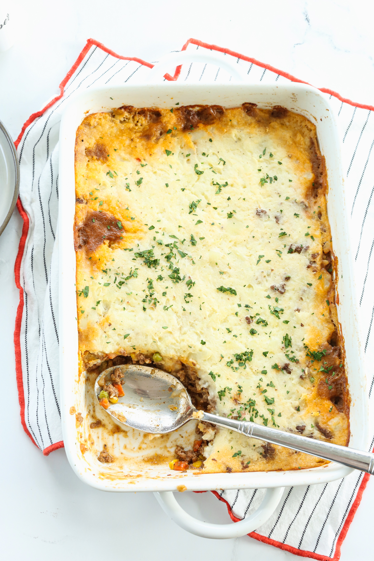 cottage pie recipe with a serving taken out