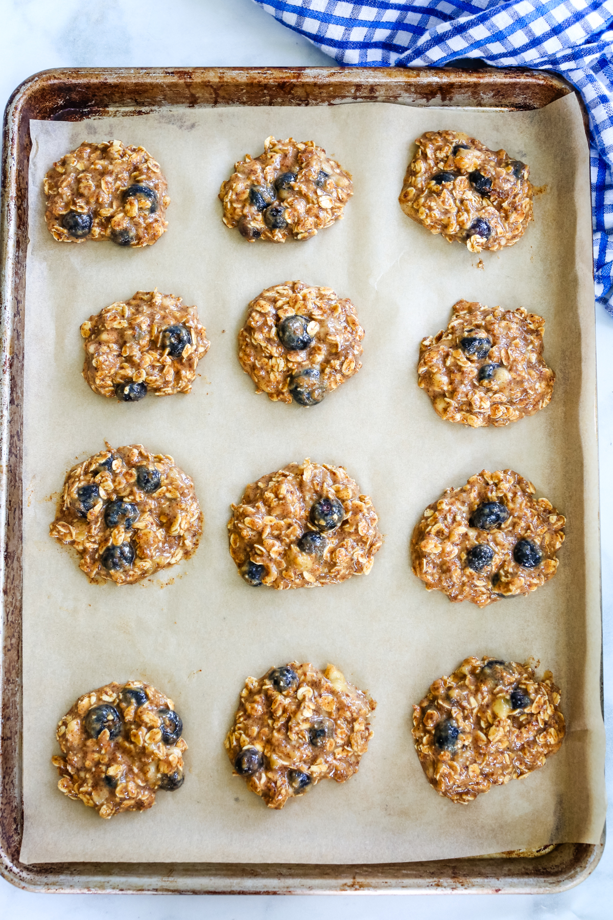 blueberry cookies before baking on a cookie sheet