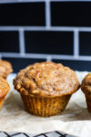 a close up shot of one of the pumpkin protein muffins