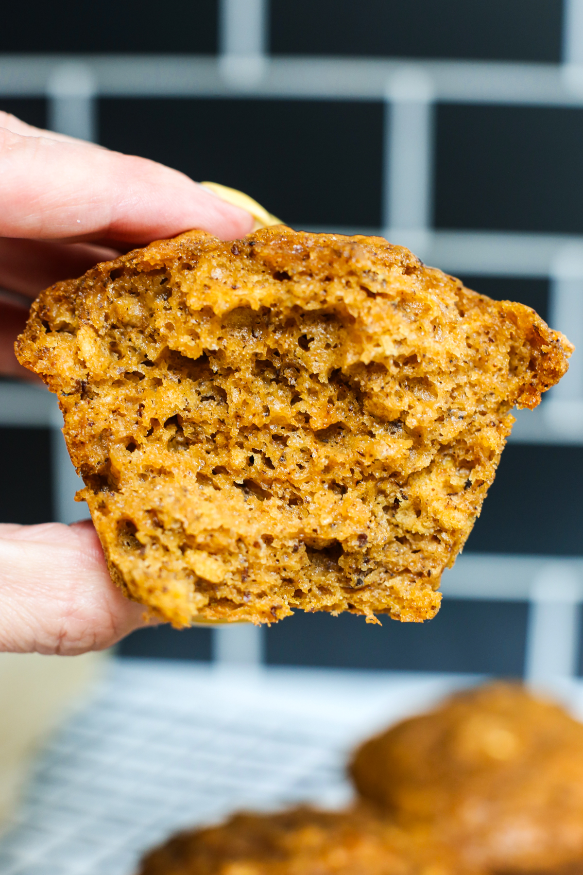 the inside texture of pumpkin protein muffins