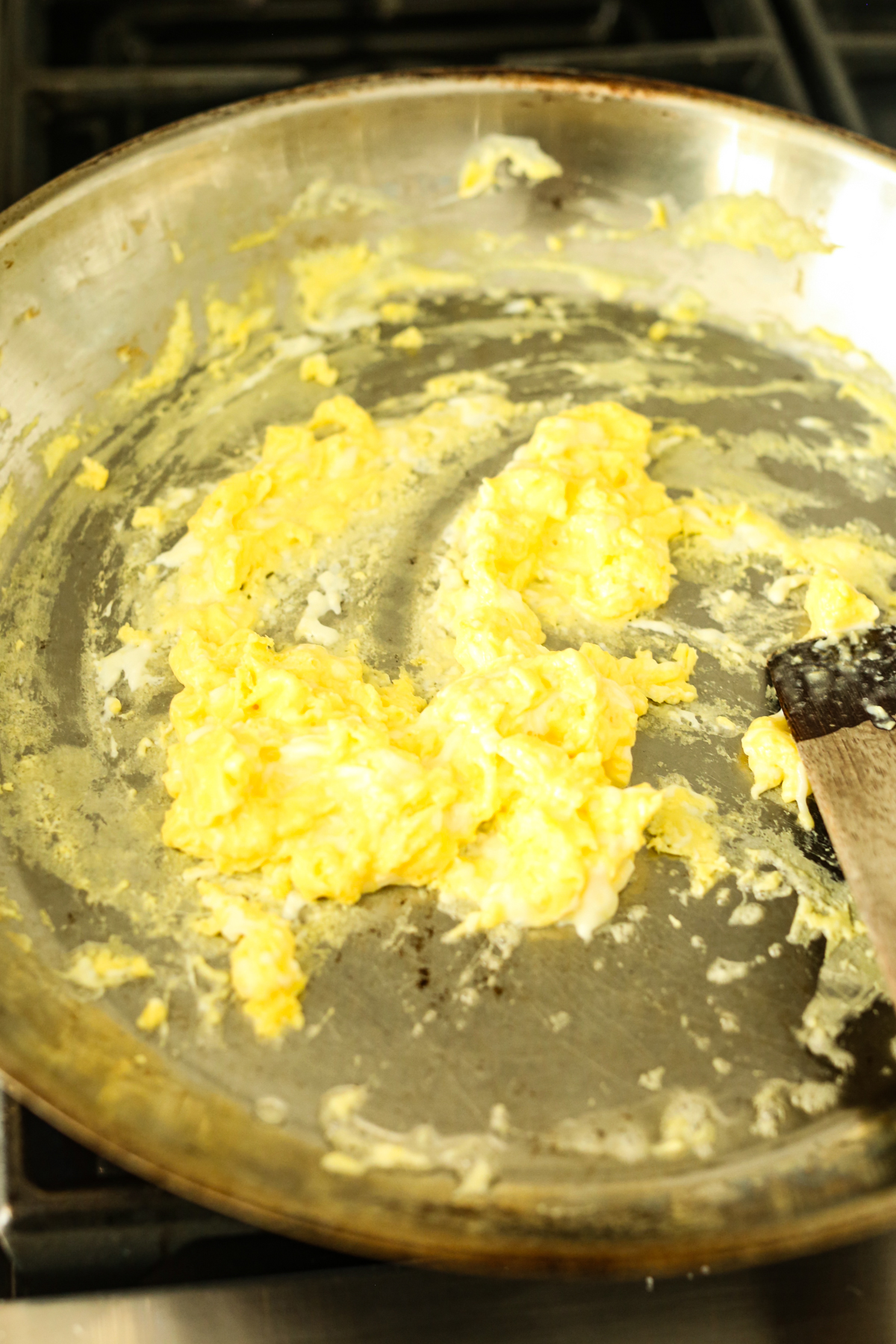 scrambled eggs in a large skillet