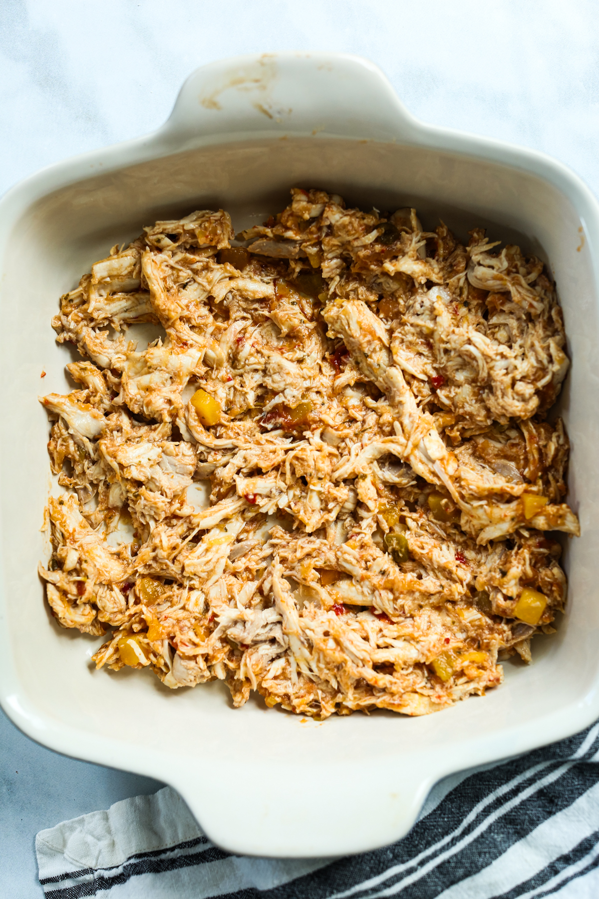 chicken mixture in casserole dish