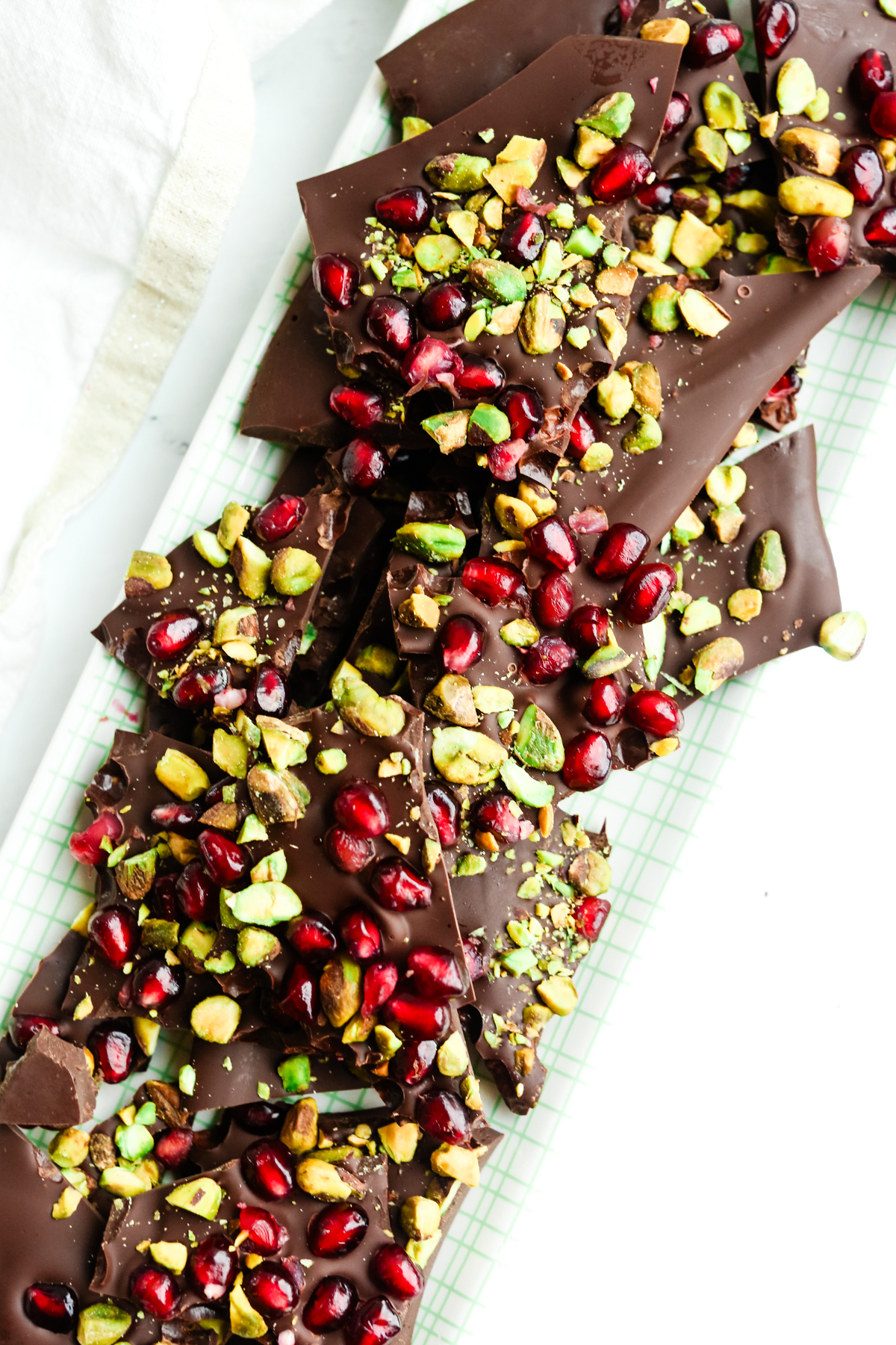 a tray of dark chocolate bark