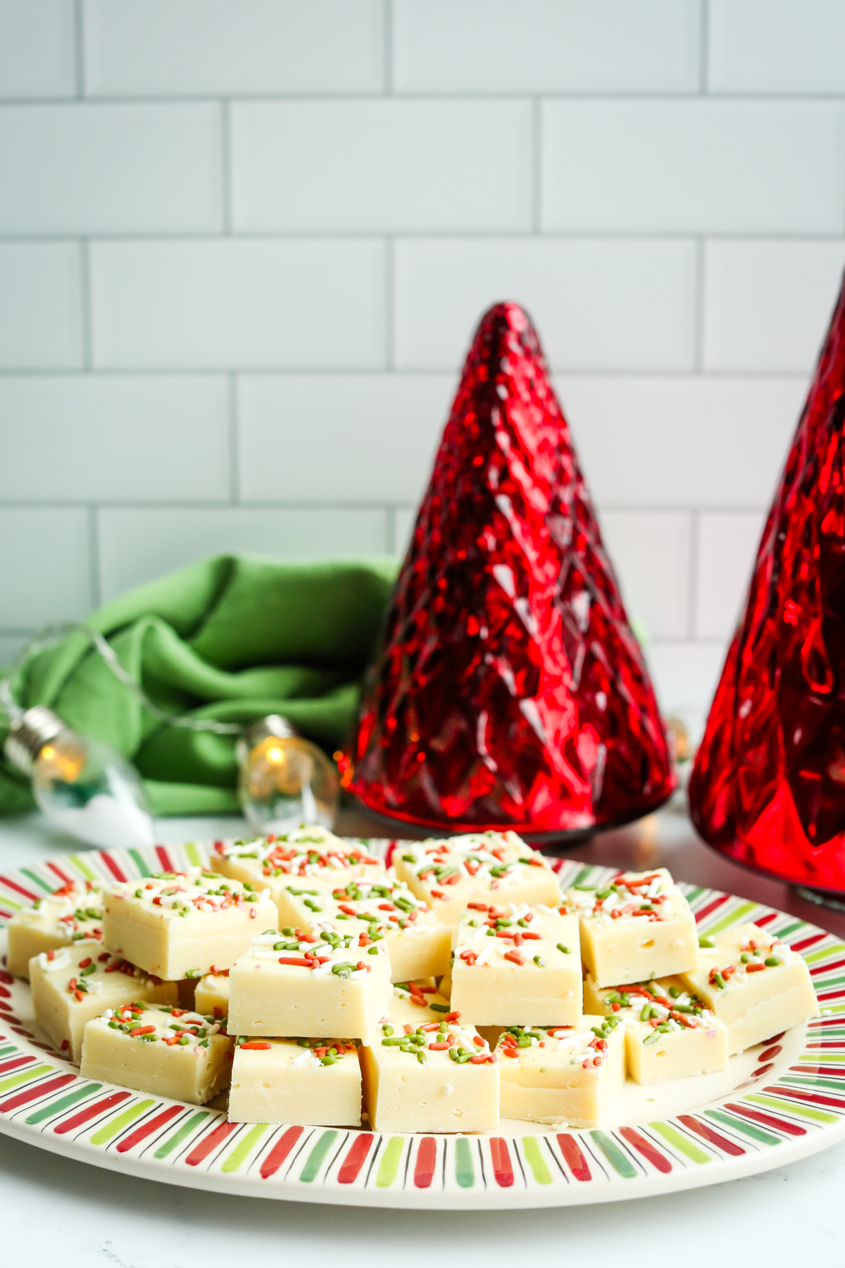 white chocolate fudge with Christmas sprinkles