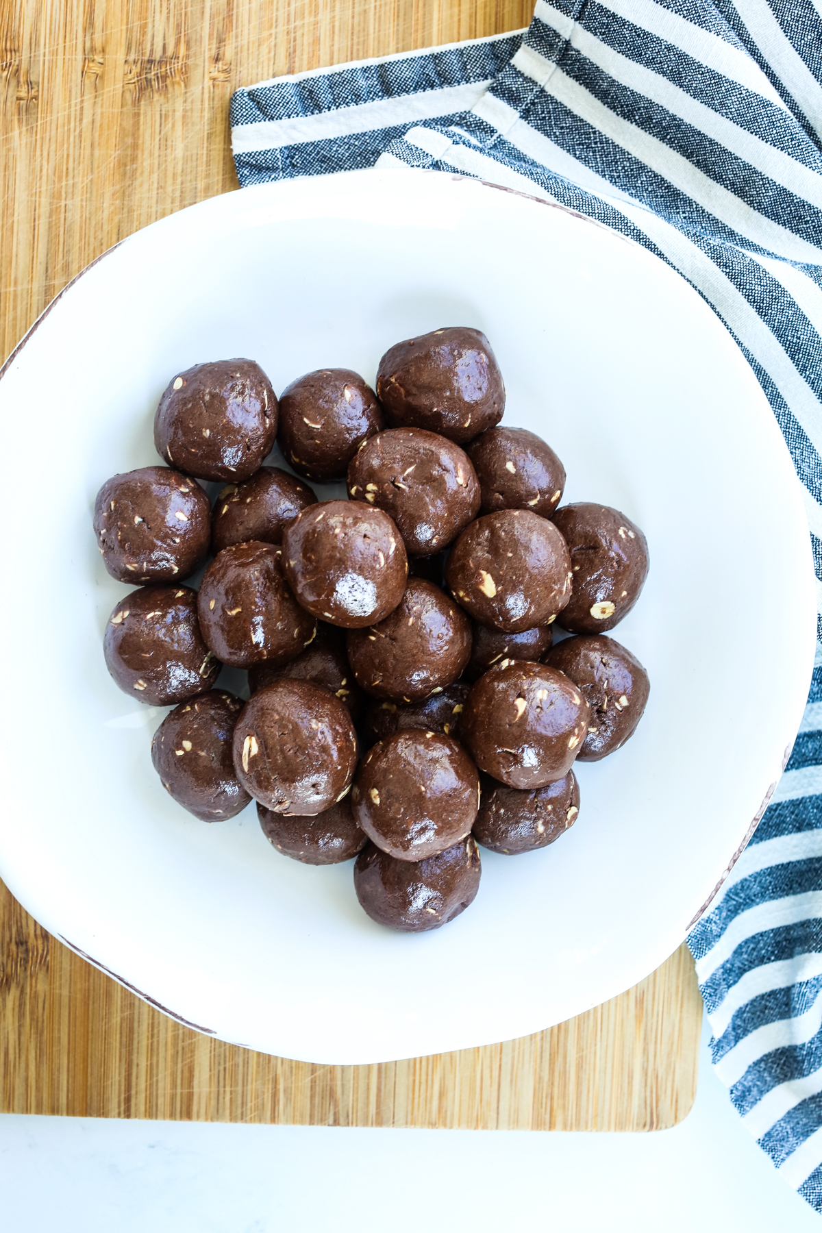 chocolate protein balls on a plate