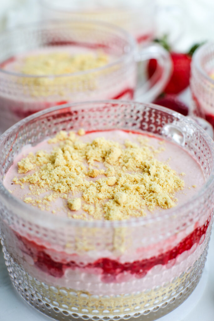 close up shot of the strawberry cheesecake parfaits