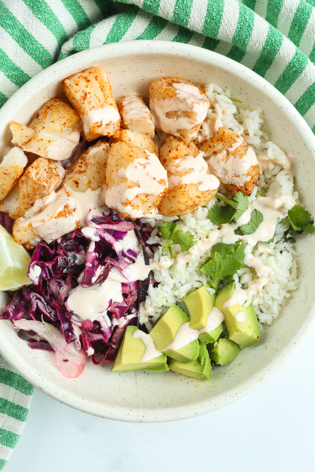 Fish Taco Bowl close up shot 
