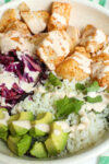 close up shot of fish taco bowls recipe