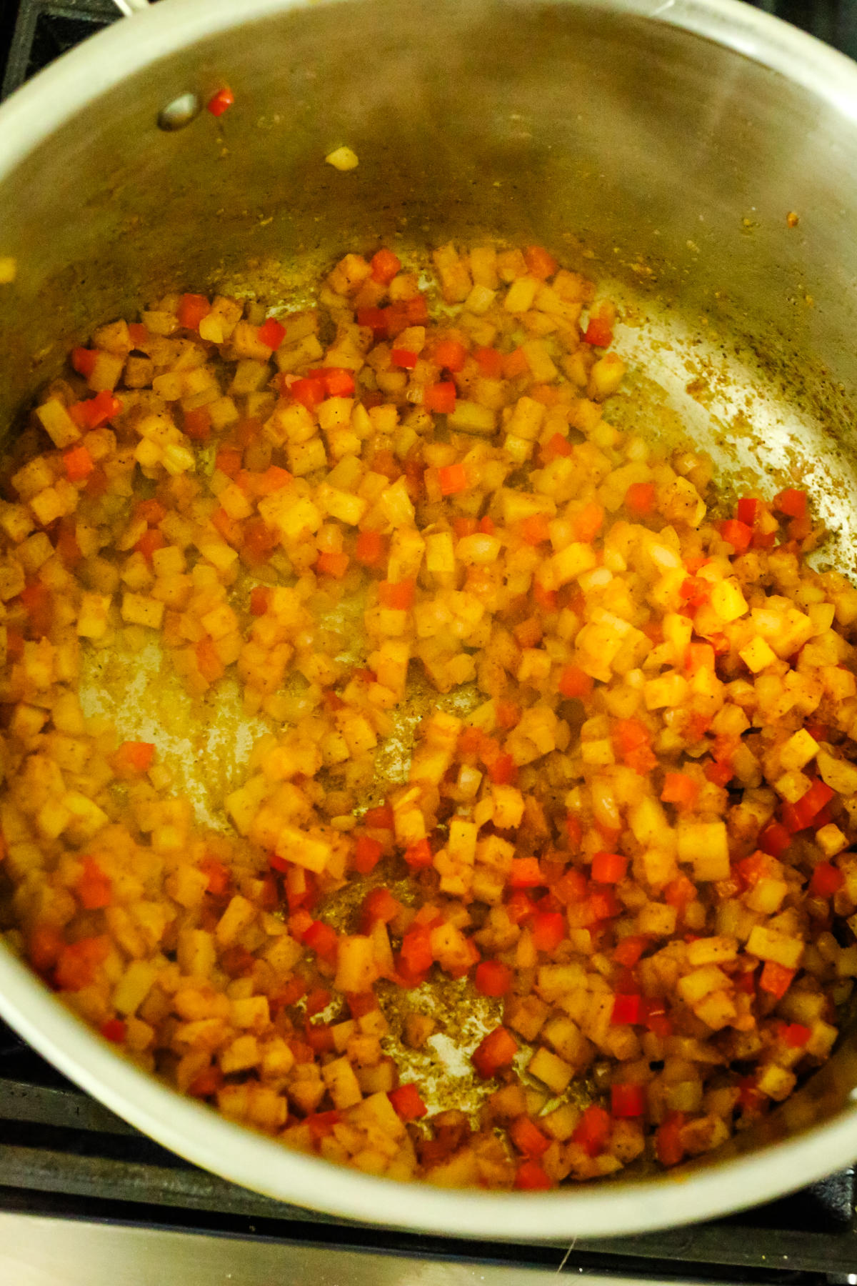 vegetables cooking with raw flour