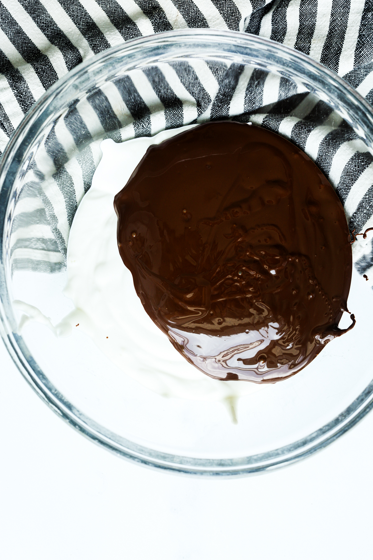 melted chocolate and blended cottage cheese in a glass bowl before mixing together
