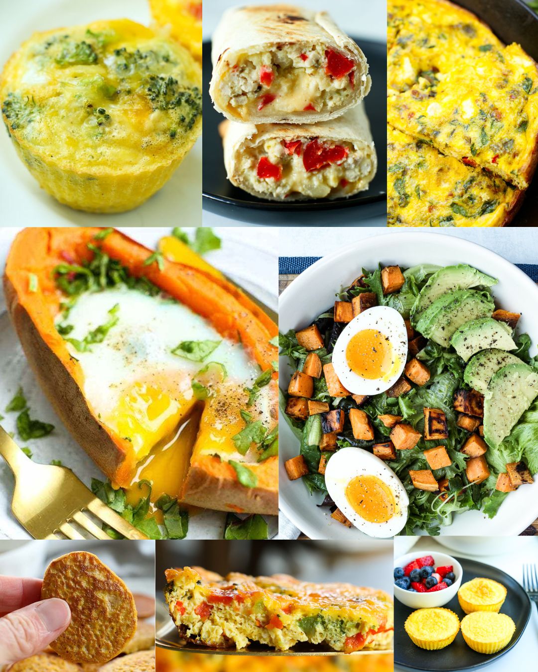 a collage of photos showing egg recipes for breakfast