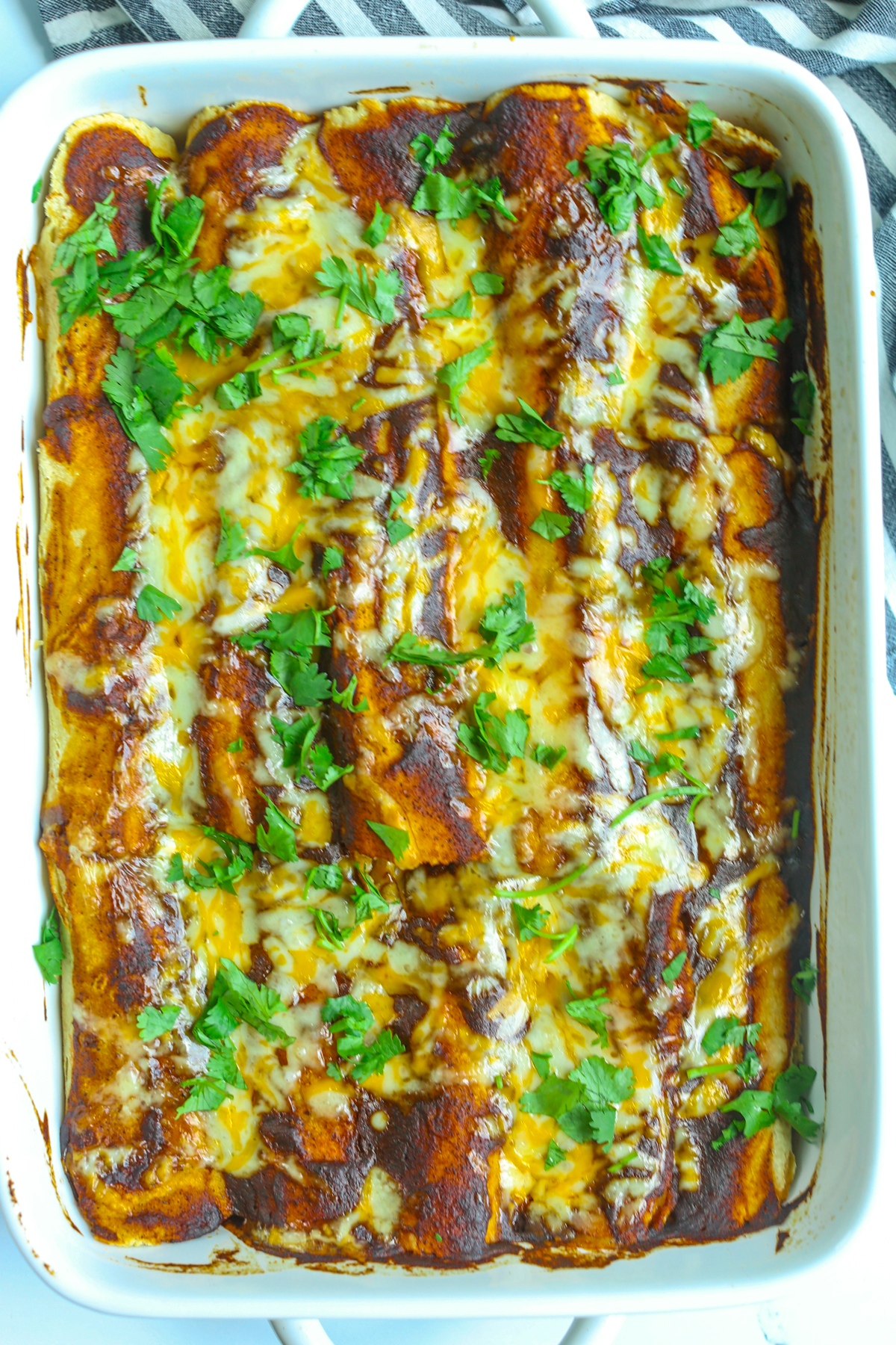 a full pan of easy chicken enchiladas recipe