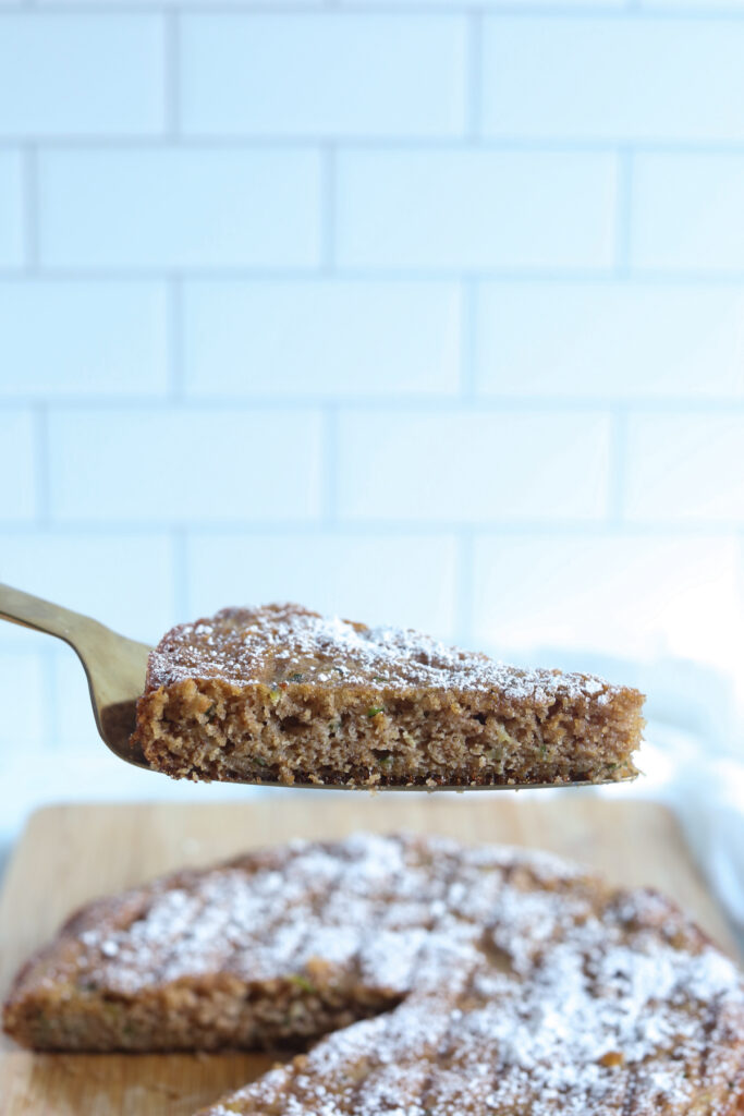 a slice of cake on a spatula