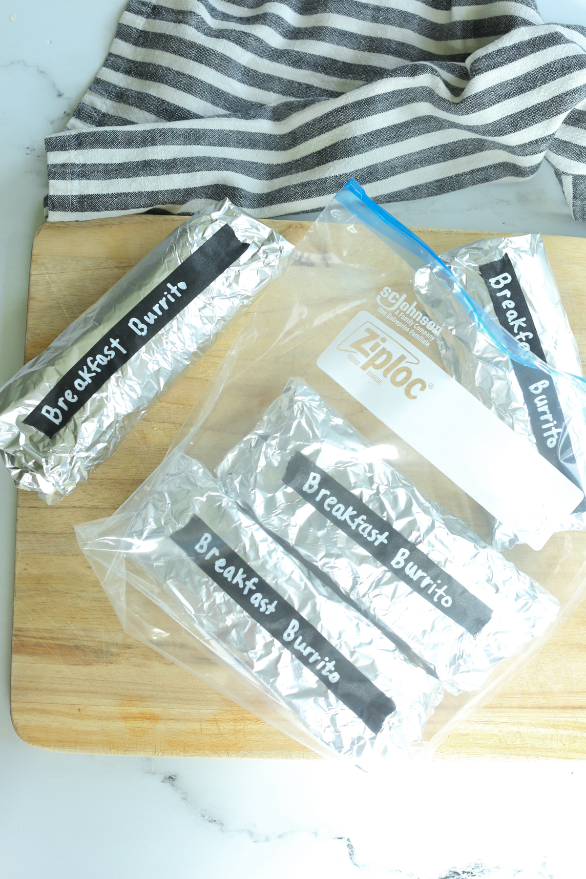 make ahead breakfast burritos wrapped in foil and labeled