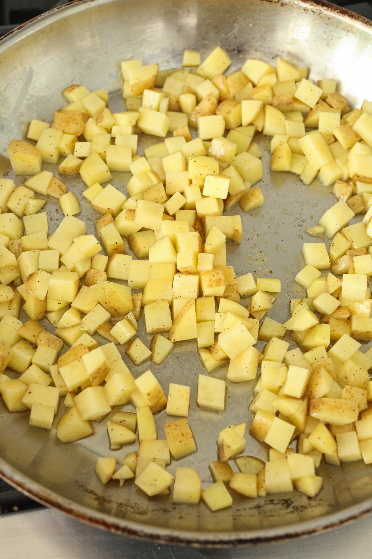 potatoes cooking in a pam